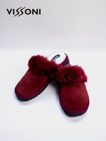 Дамски чехли от естествена агнешка кожа - цвят Бургунд