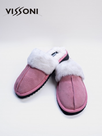 Дамски чехли от естествена агнешка кожа - цвят Розов