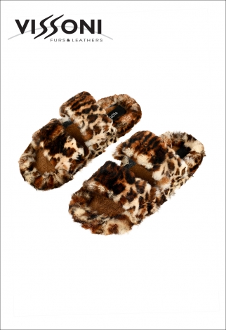 Дамски чехли от норка с леопардова щампа