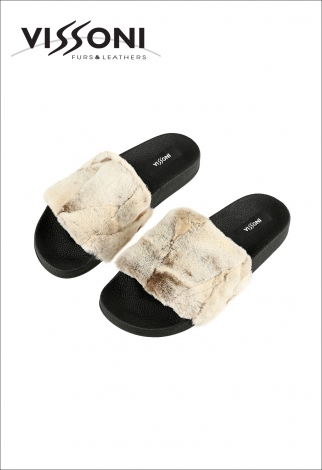 Дамски чехли от лазерно подстригана норка - Gold-White