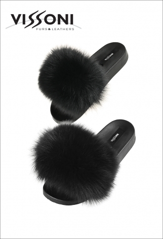 Дамски чехли от лисица - черна