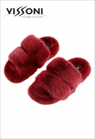 Дамски чехли от цели кожи норка - цвят Burgundy