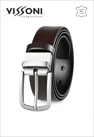 Мъжки кожен колан двулицев 2 в 1 – Черен/Тъмнокафяв