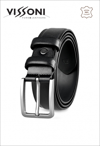 Мъжки кожен колан с декоративен шев – Черен