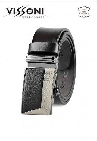 Мъжки кожен колан с механизъм и катарама 0949 - Черен