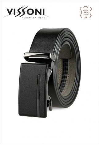 Мъжки кожен колан с механизъм и избор на катарама - Черен