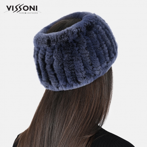 Лента за глава от 100% естествена Rex Chinchilla - Лавандулово синьо