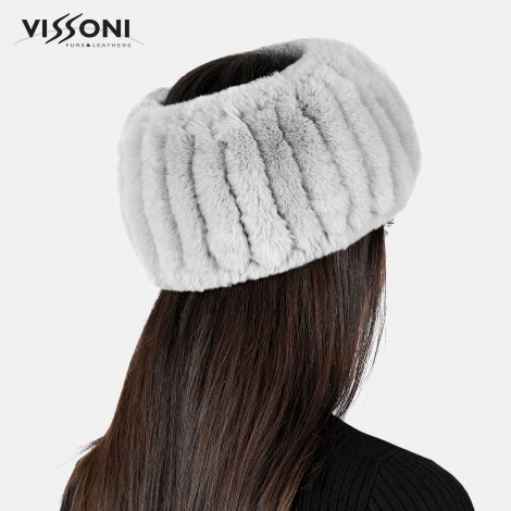 Лента за глава от 100% естествена Rex Chinchilla - Сив