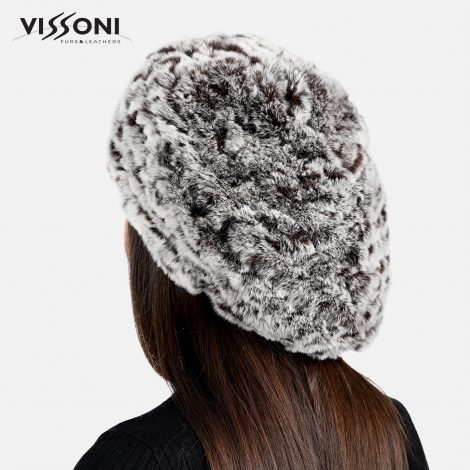 Дамска барета от естествен косъм на Rex Chinchilla - Ice Brown
