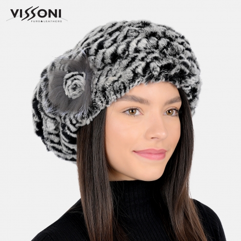 Дамска барета от естествен косъм на Rex Chinchilla - Ice Grey