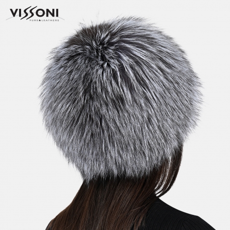 Дамска шапка от естествен косъм на лисица - Silver