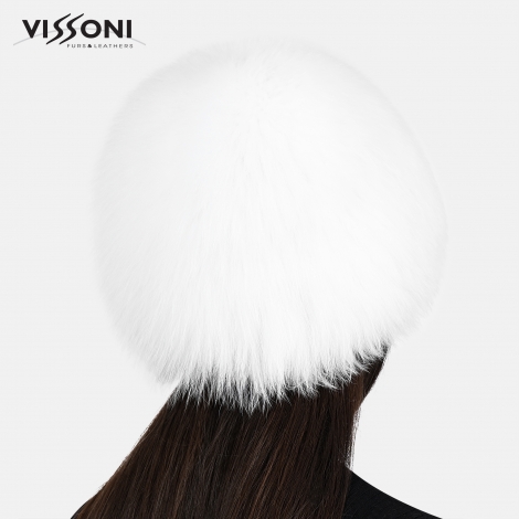 Дамска шапка от естествен косъм на лисица - Бяла