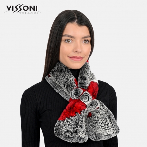 Дамски шал от естествен косъм на Rex Chinchilla - Ice Red