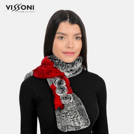 Дамски шал от естествен косъм на Rex Chinchilla - Ice Red