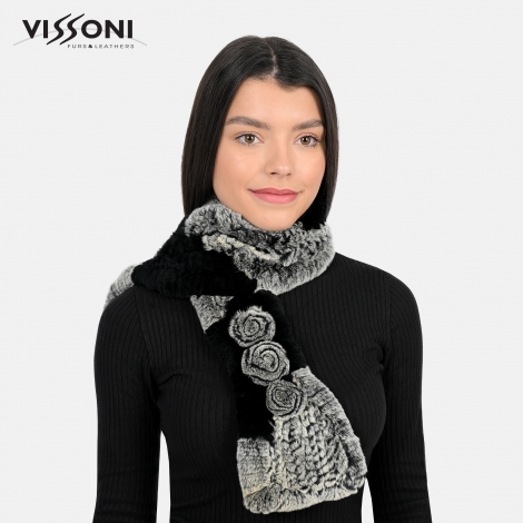 Дамски шал от естествен косъм на Rex Chinchilla - Ice Black