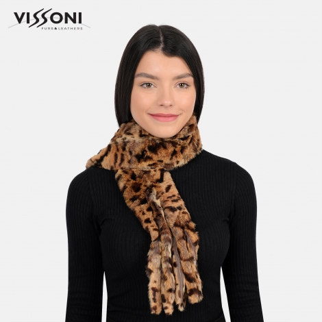 Дамски шал от естествен заешки косъм с леопардов принт