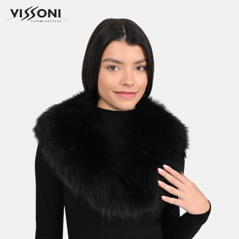 Дамска шал-яка от естествен косъм на лисисца - Черна