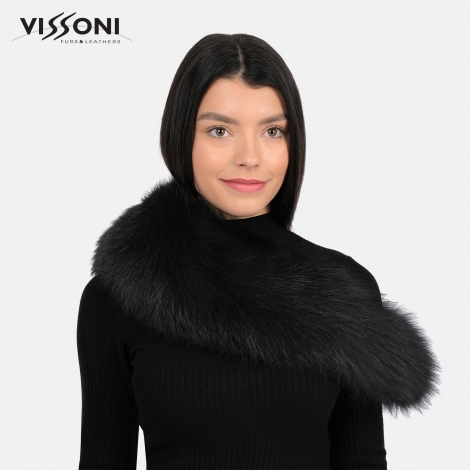 Дамска шал-яка от естествен косъм на лисисца - Черна