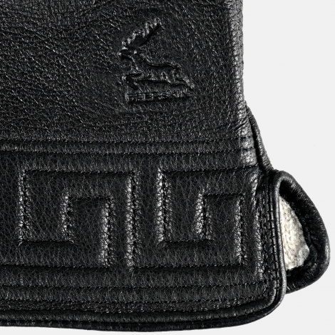 Дамски кожени ръкавици от еленова кожа с декоративен борд - Черни