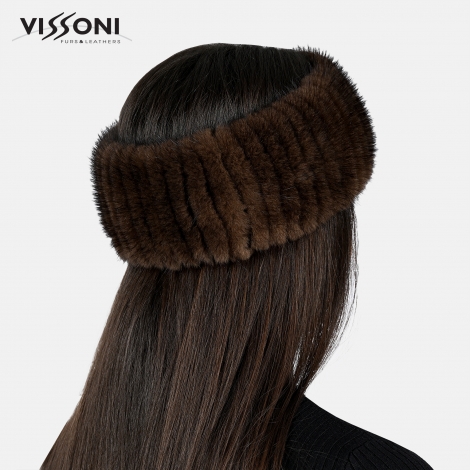 Луксозна лента за глава от естествен косъм на норка - Махагон