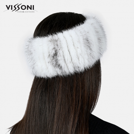 Луксозна лента за глава от естествен косъм на норка - Бяла/Черна