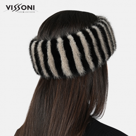 Луксозна лента за глава от естествен косъм на норка - Черна/Графит