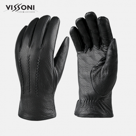 Мъжки кожени ръкавици с три декоративни шева от еленова кожа