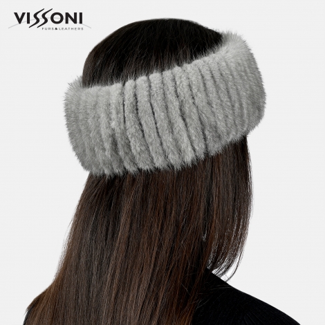 Луксозна лента за глава от естествен косъм на норка - Графит