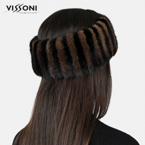 Луксозна лента за глава от естествен косъм на норка - Кафява/Черна