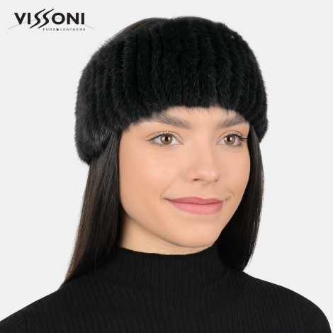 Луксозна лента за глава от естествен косъм на норка - Черна