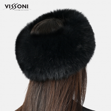 Лента за глава от естествен косъм на лисица - Черна