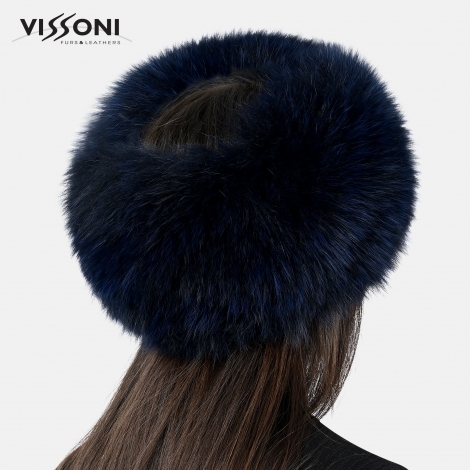 Лента за глава от естествен косъм на лисица - Тъмно синя