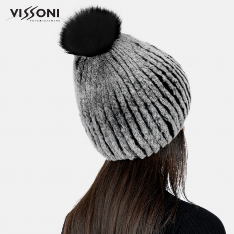 Дамска шапка от естествен косъм на Rex Chinchilla - Ice Grey