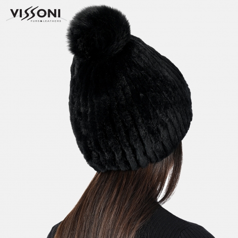 Дамска шапка от естествен косъм на Rex Chinchilla - Black