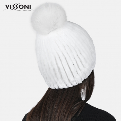 Дамска шапка от естествен косъм на Rex Chinchilla - White