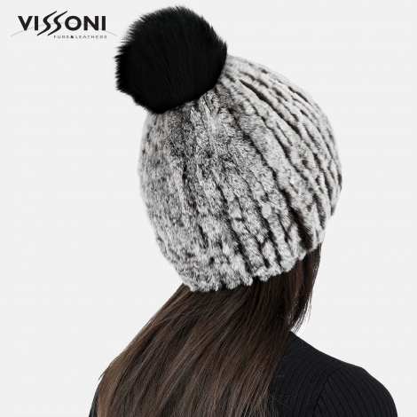 Дамска шапка от естествен косъм на Rex Chinchilla - Ice Brown