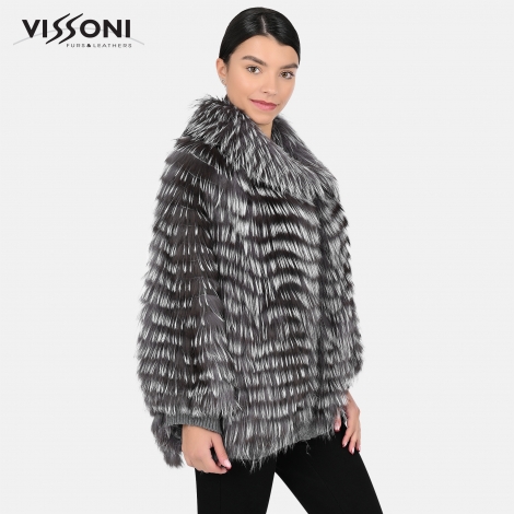 Дамски жакет от естествен косъм на Сребърна лисица