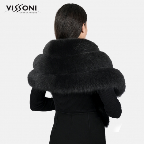 Луксозна наметка от лисица - Черна