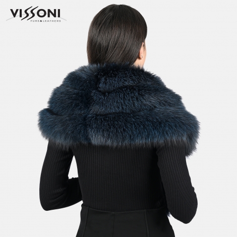 Луксозна наметка от лисица - Тъмно синя