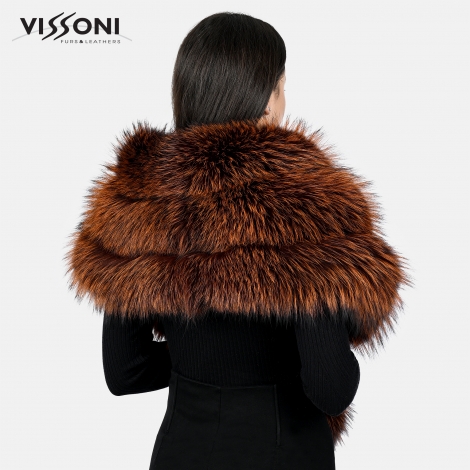 Луксозна наметка от лисица - Огнено оранжева