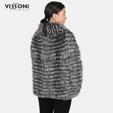 Дамски жакет от естествен косъм на Сребърна лисица