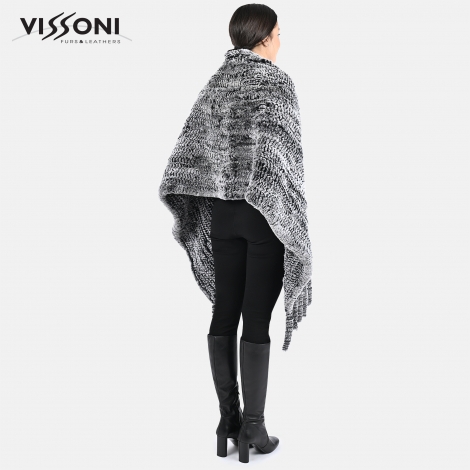 Дамски шал с джобове от естествен косъм на Rex Chinchilla - Ice Grey