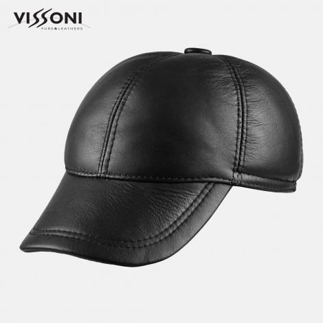Мъжка кожена шапка от агнешка тула - Черна