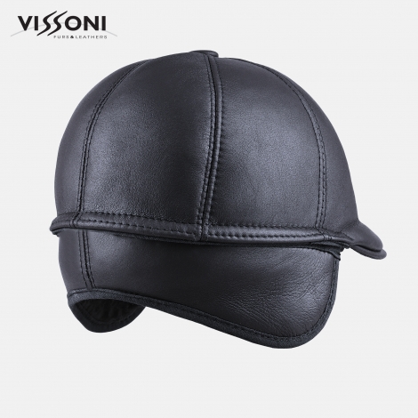 Мъжки кожен каскет от агнешка кожа - Тъмно синя