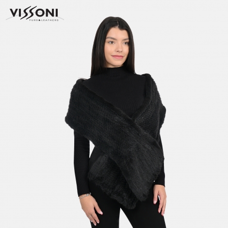 Дамски шал от естествен косъм на норка - Черен