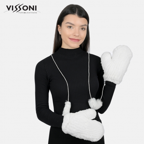 Ръкавици от естествен косъм на Rex Chinchilla - Бяло