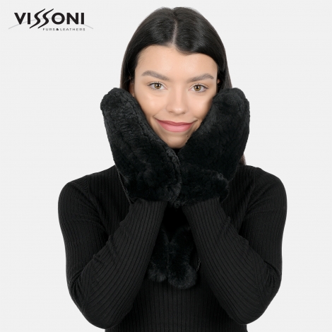 Ръкавици от естествен косъм на Rex Chinchilla - Черни