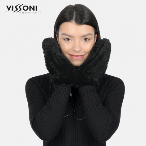 Ръкавици от естествен косъм на Норка - Черни