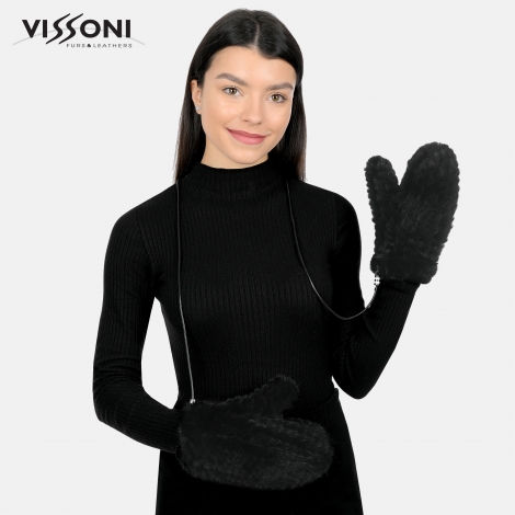 Ръкавици от естествен косъм на Норка - Черни