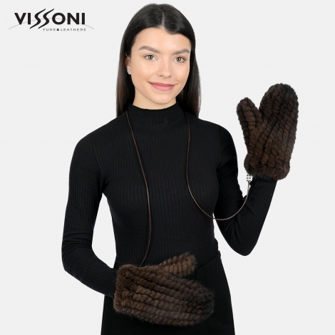 Ръкавици от естествен косъм на Норка - Махагон